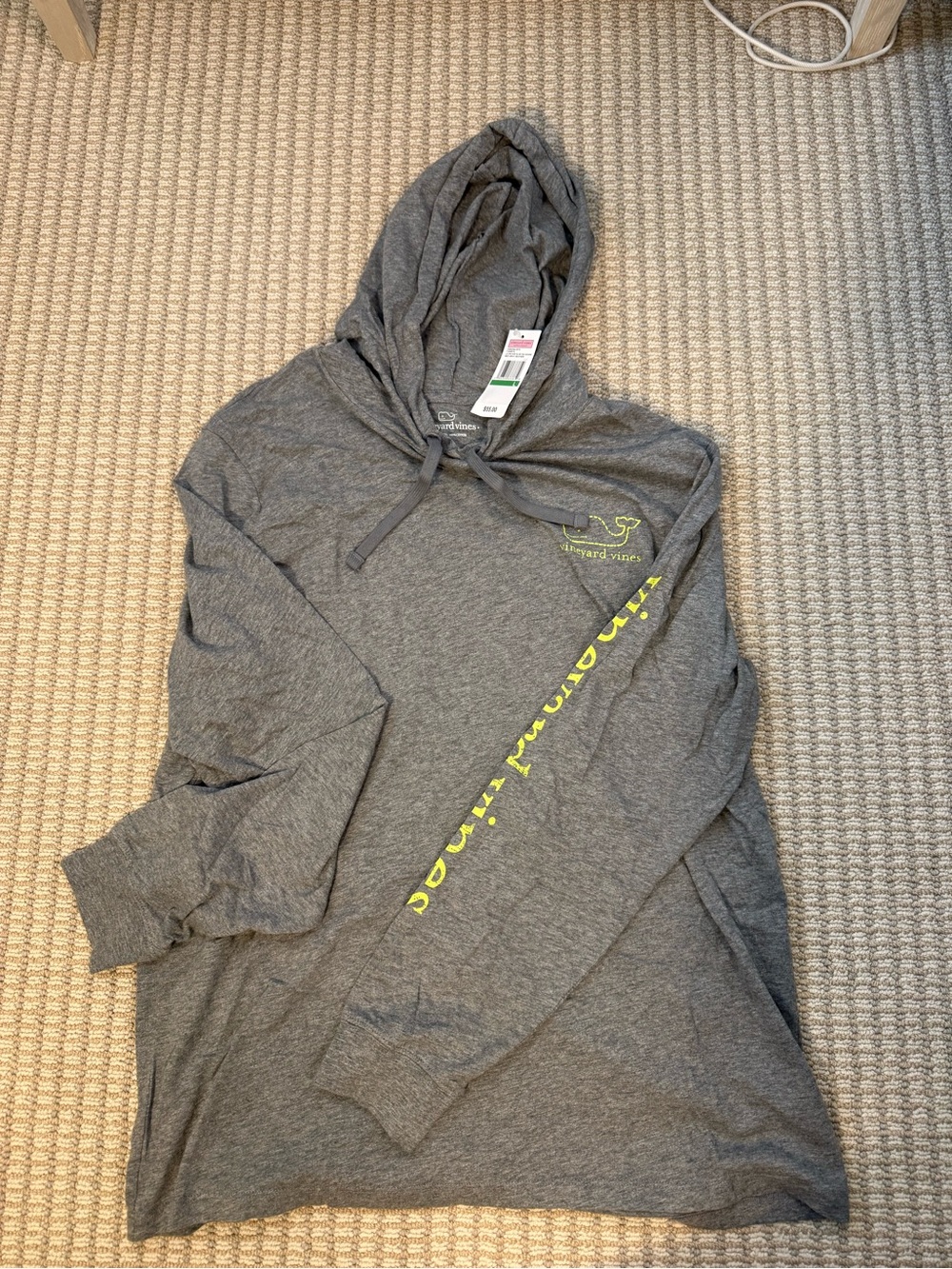 Vineyard Vines Men’s Gray Hoodie with Yellow Logo and Sleeve Text